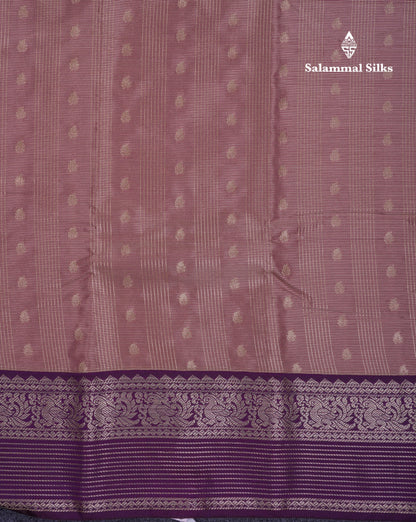 Beautiful Peach Semi Silk Saree With Contrast Dark Magenta Traditional Border