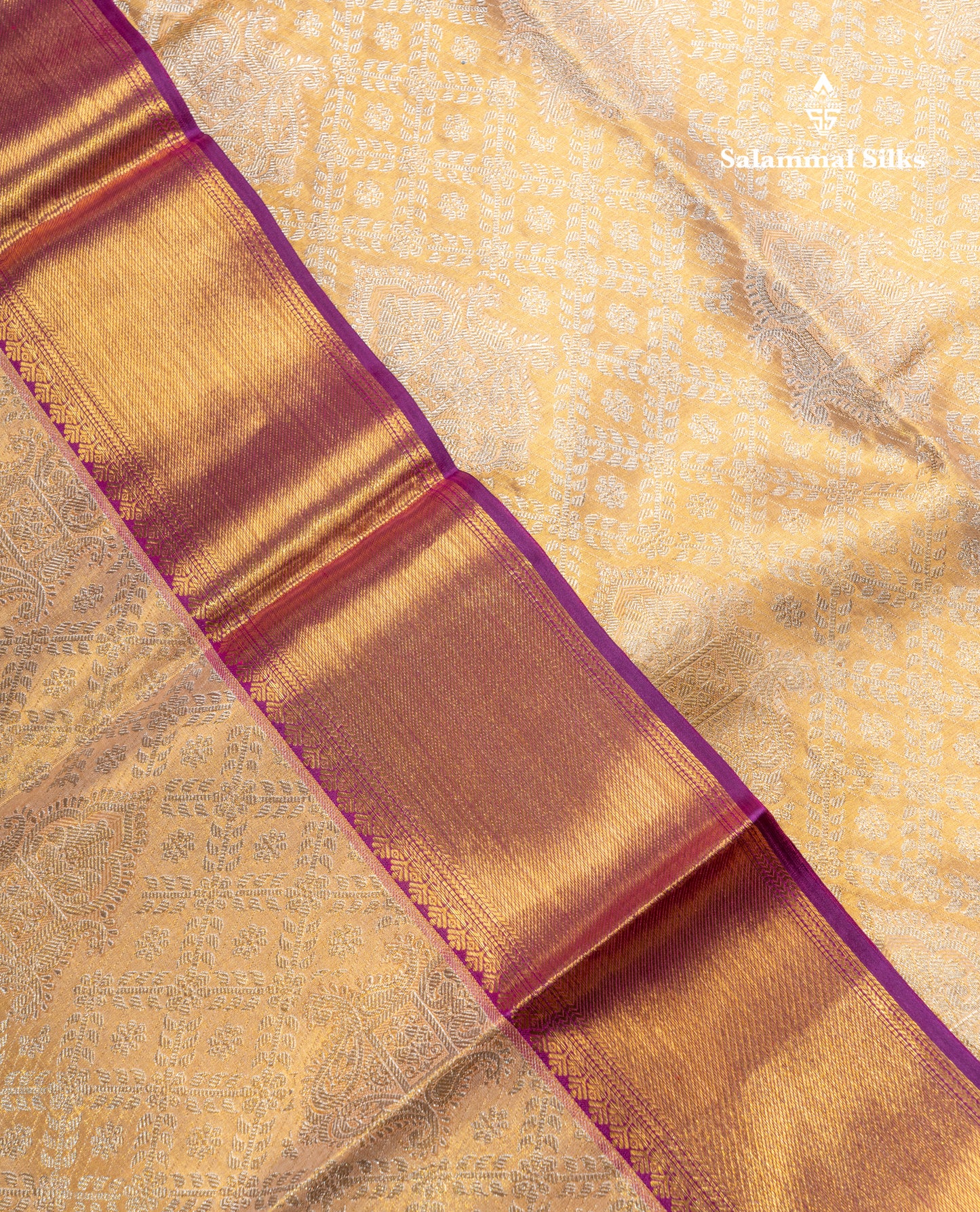 Dark Sandal Tissue Bridal Pure Kanjivaram Silk Saree With Contrast Dark Purple Evening Morning Traditional Border