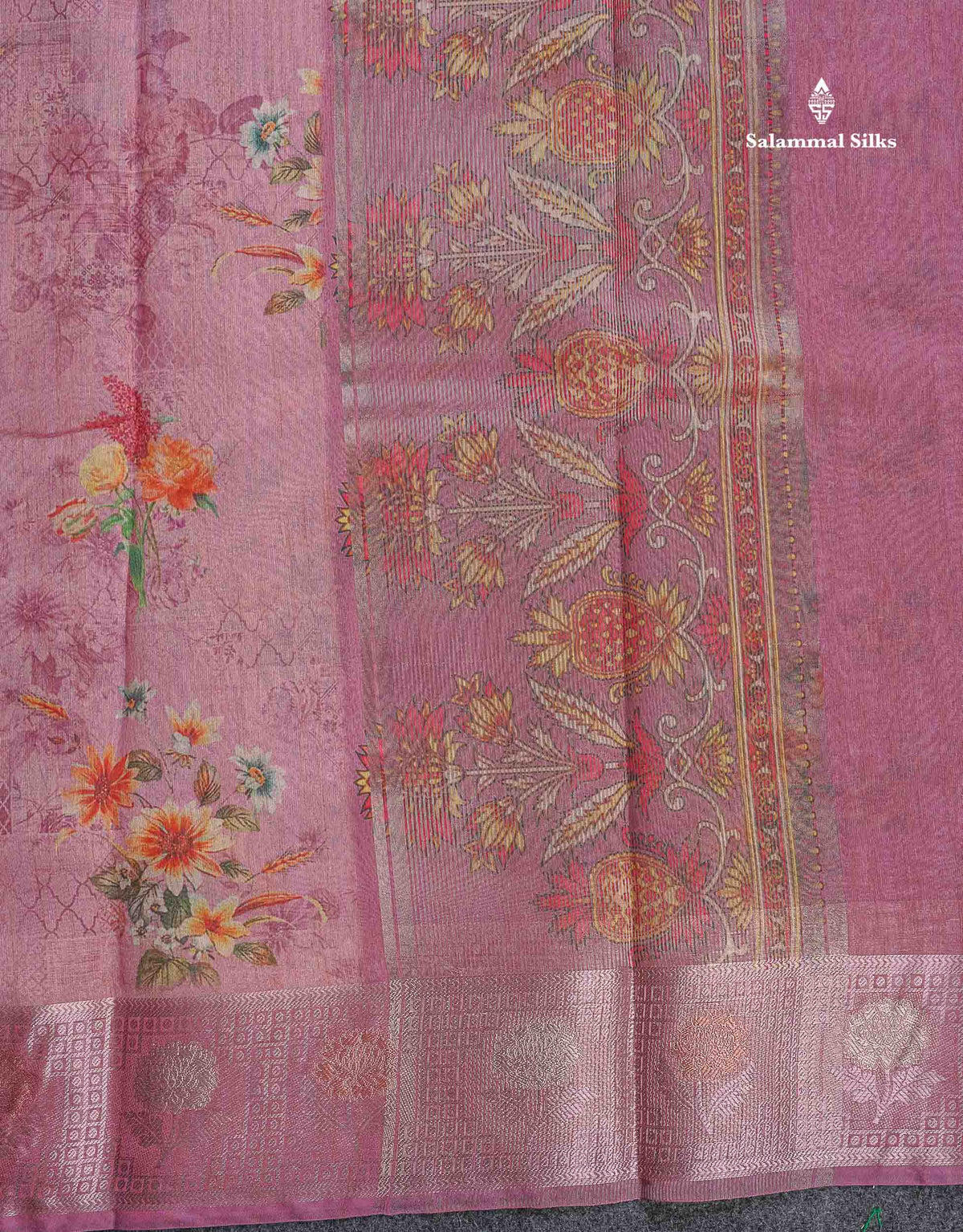 Cotton Mix Saree - Light Rose Colour Body Floral Desing With Fancy Border
