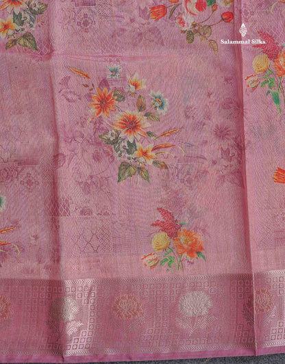 Cotton Mix Saree - Light Rose Colour Body Floral Desing With Fancy Border