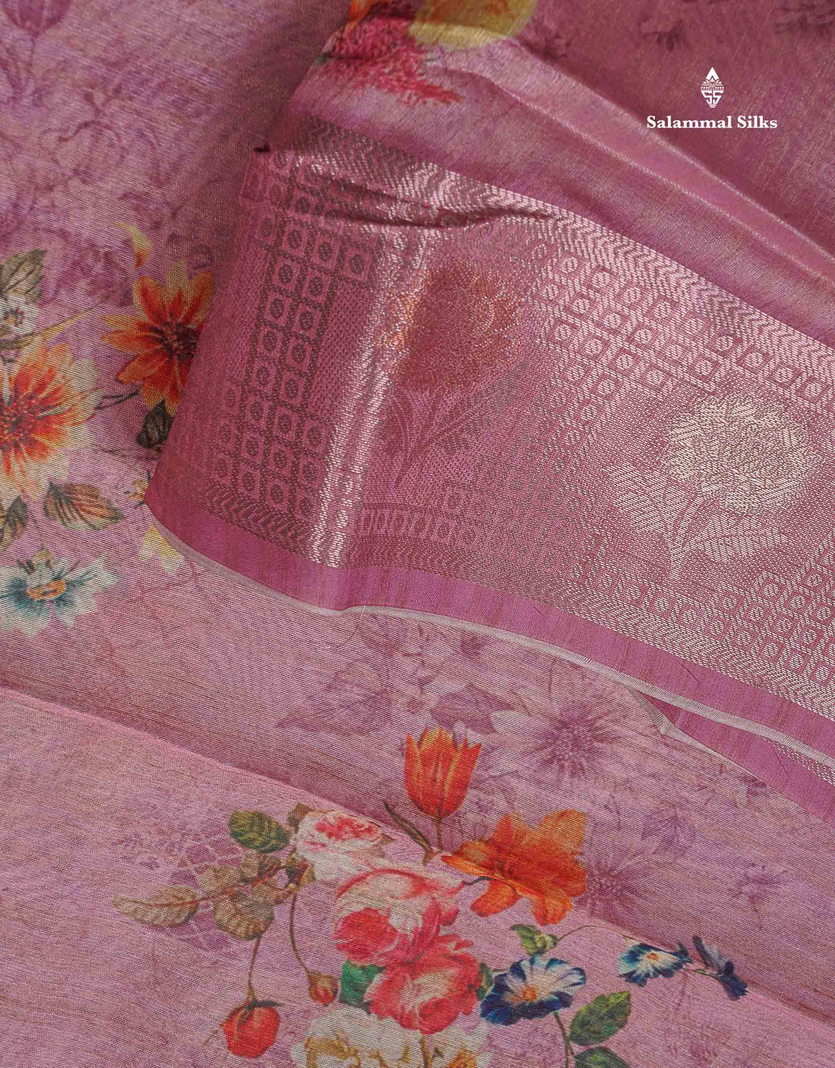 Cotton Mix Saree - Light Rose Colour Body Floral Desing With Fancy Border