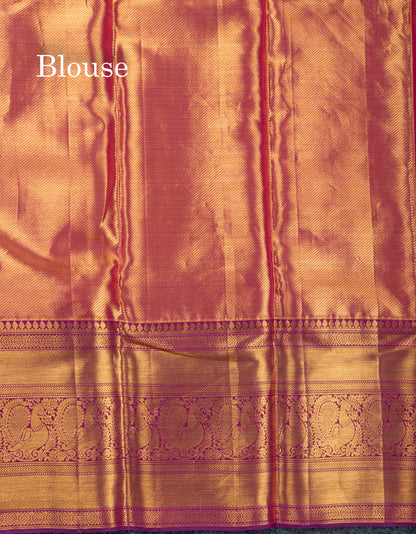 Dark Sandal Tissue Bridal Pure Kanjivaram Silk Saree With Contrast Dark Purple Evening Morning Traditional Border