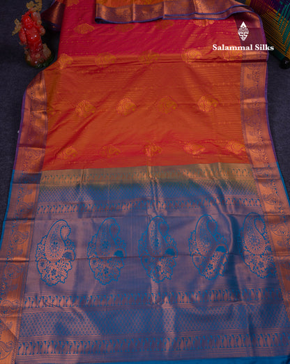 Beautiful Yellow Semi Silk Saree With Contrast Sapphire Green Blouse