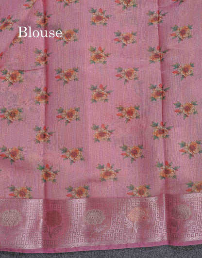 Cotton Mix Saree - Light Rose Colour Body Floral Desing With Fancy Border