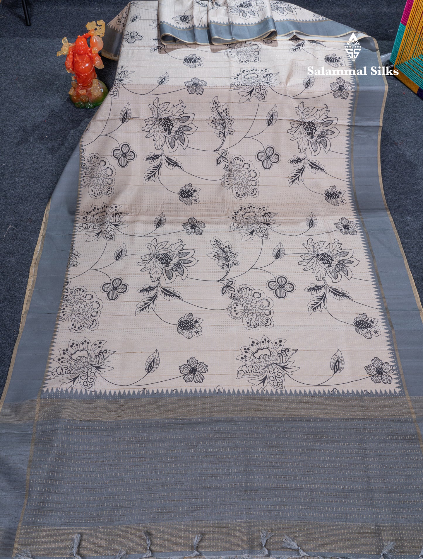 Cream Sandal Semi Tussar Fancy Saree With Contrast Light Violet Fancy Border