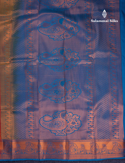 Beautiful Yellow Semi Silk Saree With Contrast Sapphire Green Blouse