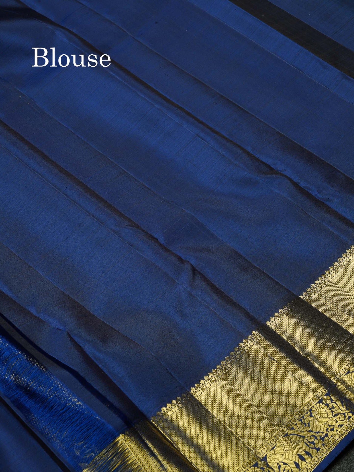 Beautiful Dual Tone Navy Blue Pure Kanjivaram Silk Saree With Traditional Evening Morning Border