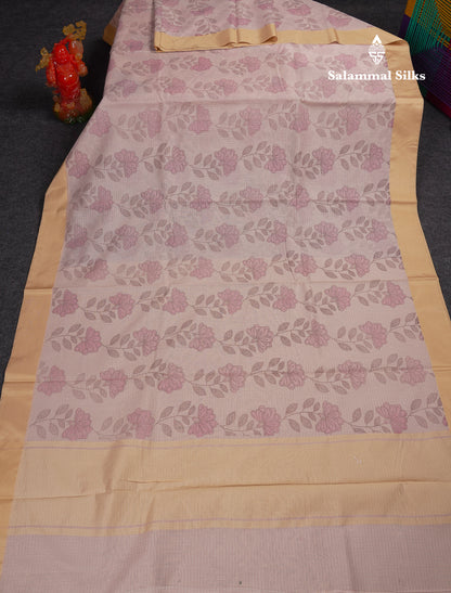 Beautiful Pastel Blue Kota Cotton Fancy Saree With Contrast Sandal Plain Border