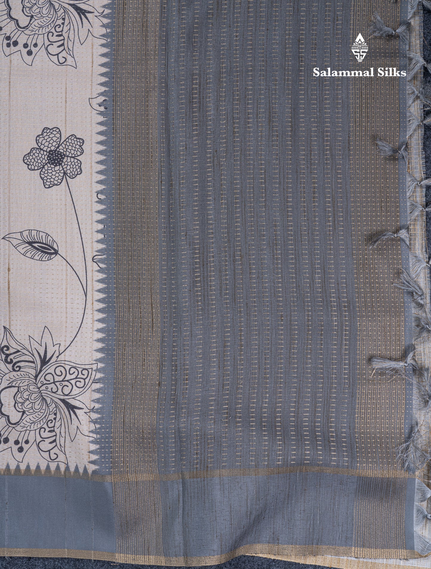 Cream Sandal Semi Tussar Fancy Saree With Contrast Light Violet Fancy Border