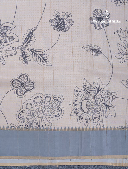 Cream Sandal Semi Tussar Fancy Saree With Contrast Light Violet Fancy Border