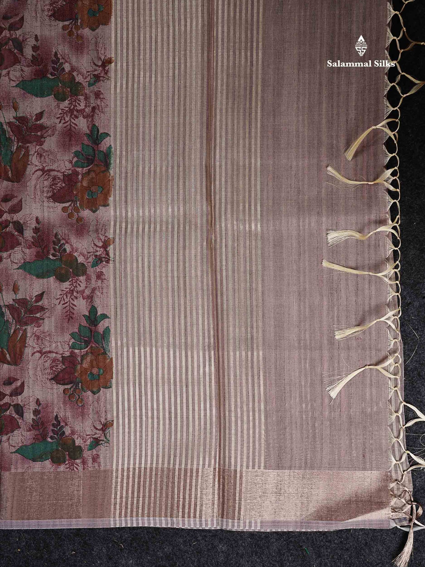 Cotton Mix Saree -  Light Maroon Floral Design Along With Contrast Cream White Blouse