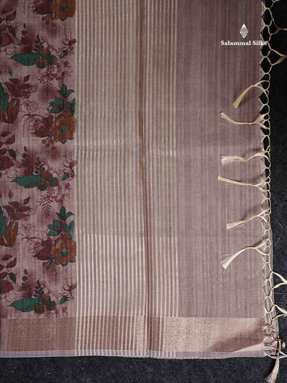 Cotton Mix Saree -  Light Maroon Floral Design Along With Contrast Cream White Blouse