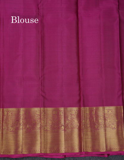 Beautiful Dual Tone Olive Green Pure Kanjivaram Silk Saree With Contrast Magenta Traditional Evening Morning Border