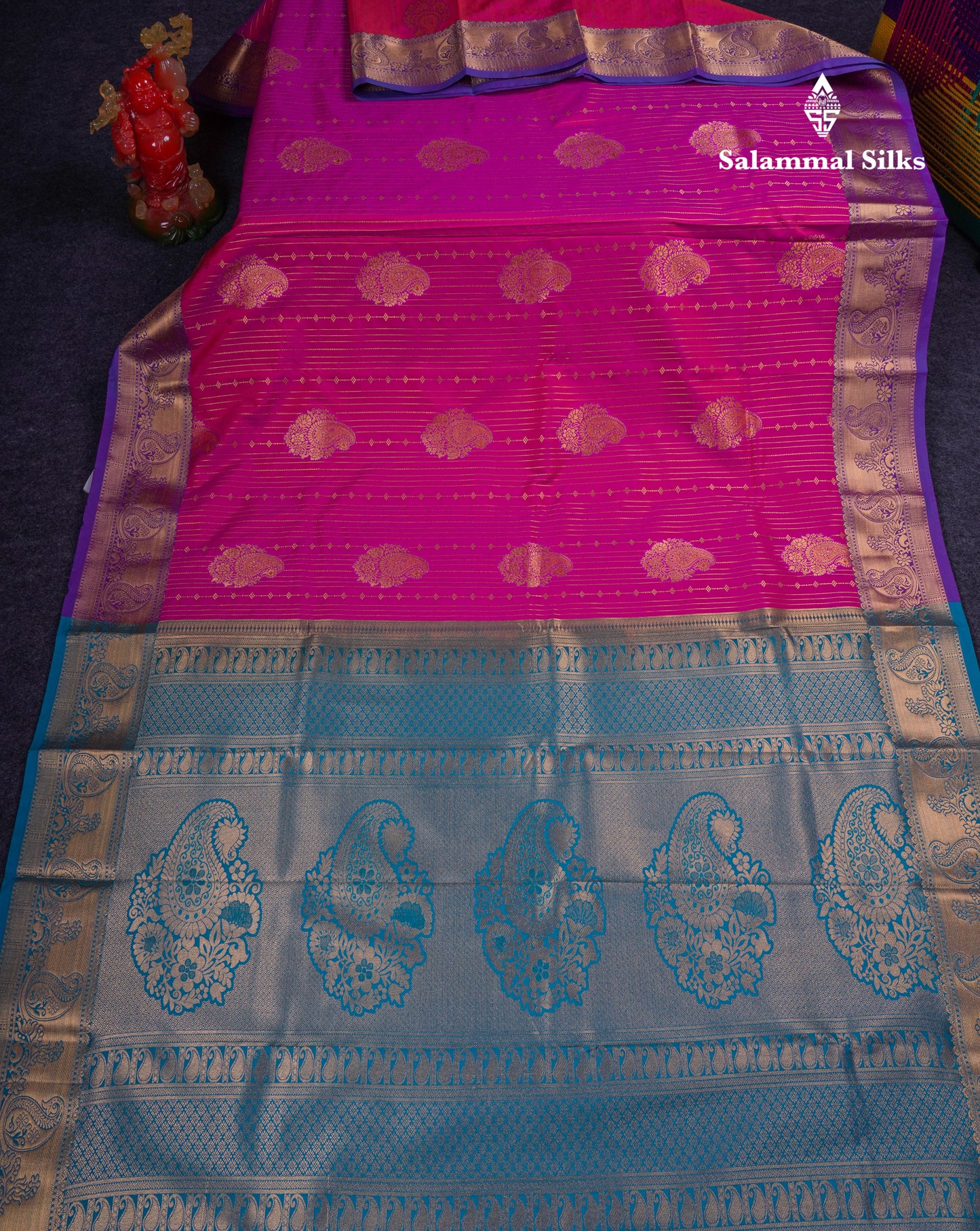 Beautiful Yellow Semi Silk Saree With Contrast Sapphire Green Blouse