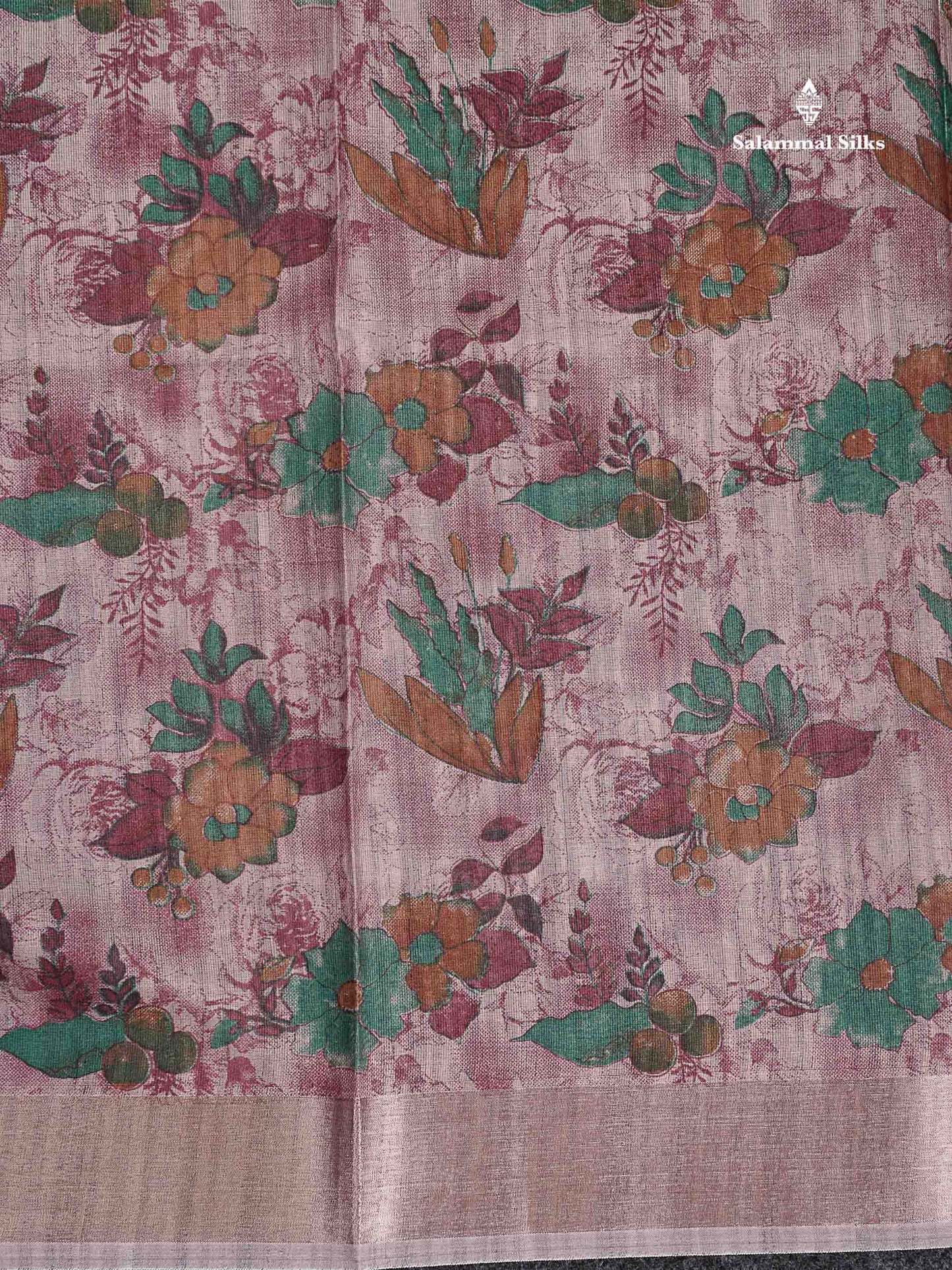 Cotton Mix Saree -  Light Maroon Floral Design Along With Contrast Cream White Blouse