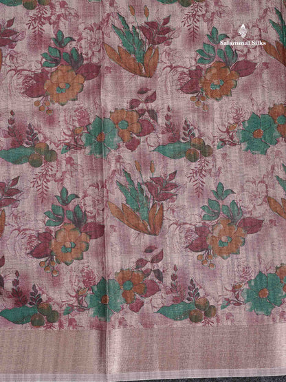 Cotton Mix Saree -  Light Maroon Floral Design Along With Contrast Cream White Blouse