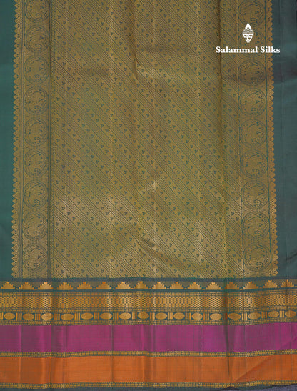 Bottle Green Thread Work Beautiful Pure Kanjivaram Silk Saree With Thread Work Double Border