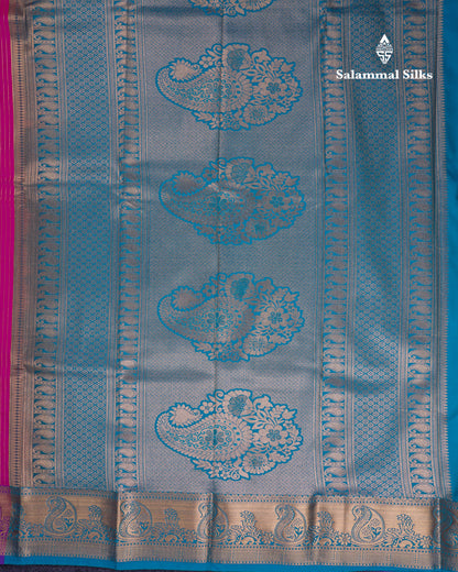 Beautiful Yellow Semi Silk Saree With Contrast Sapphire Green Blouse