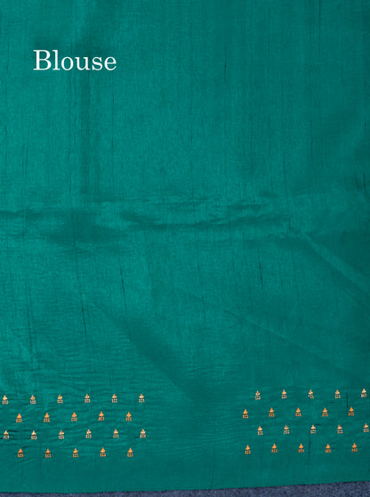 Dual Tone Green Tussar Fancy Saree With Self Blouse