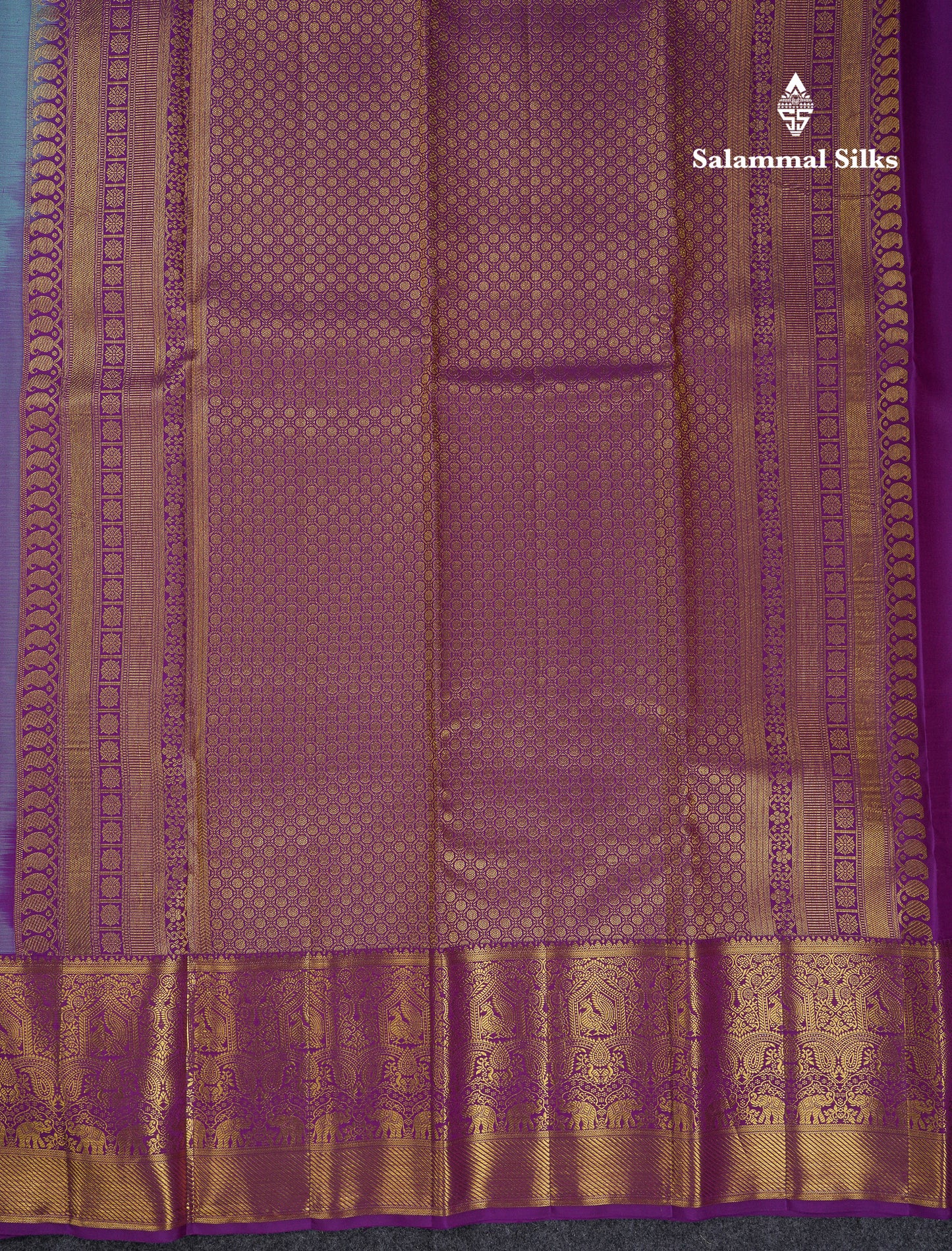 Beautiful Dual Tone Peacock Blue Pure Kanjivaram Silk Saree With Contrast Dark Purple Traditional Evening Morning Border