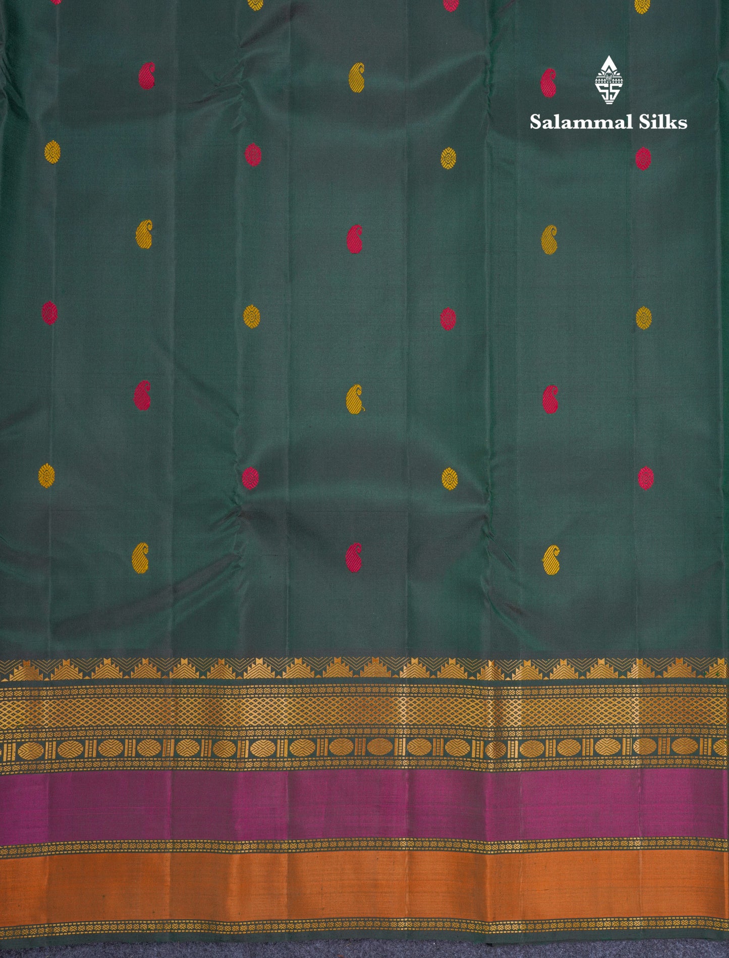 Bottle Green Thread Work Beautiful Pure Kanjivaram Silk Saree With Thread Work Double Border