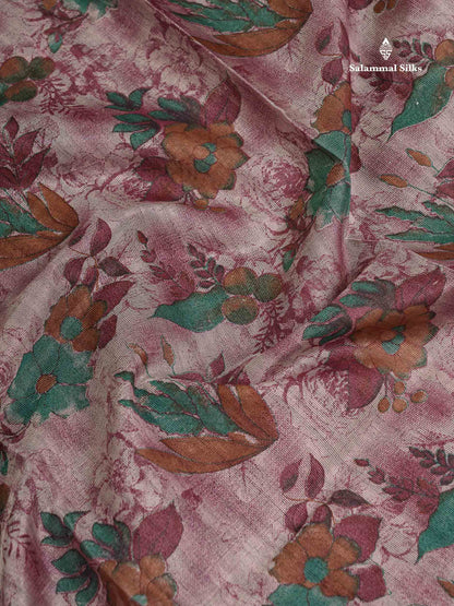 Cotton Mix Saree -  Light Maroon Floral Design Along With Contrast Cream White Blouse