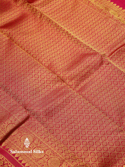 Beautiful Dual Tone Pink Bridal Pure Kanjivaram Silk Saree With Traditional Long Pallaku Border