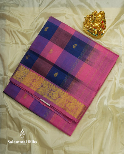 Paalum Pazham Checks Pure Silk Cotton Saree With Contrast Pink Traditional Border