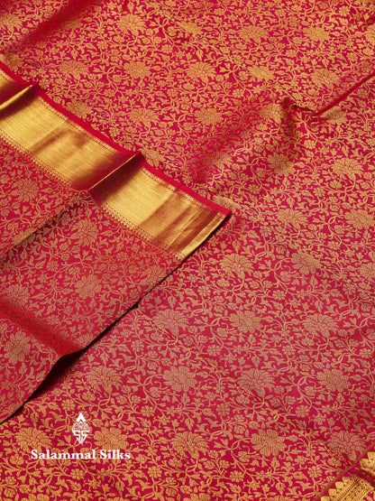 Beautiful Dual Tone Pink Bridal Pure Kanjivaram Silk Saree With Traditional Long Pallaku Border