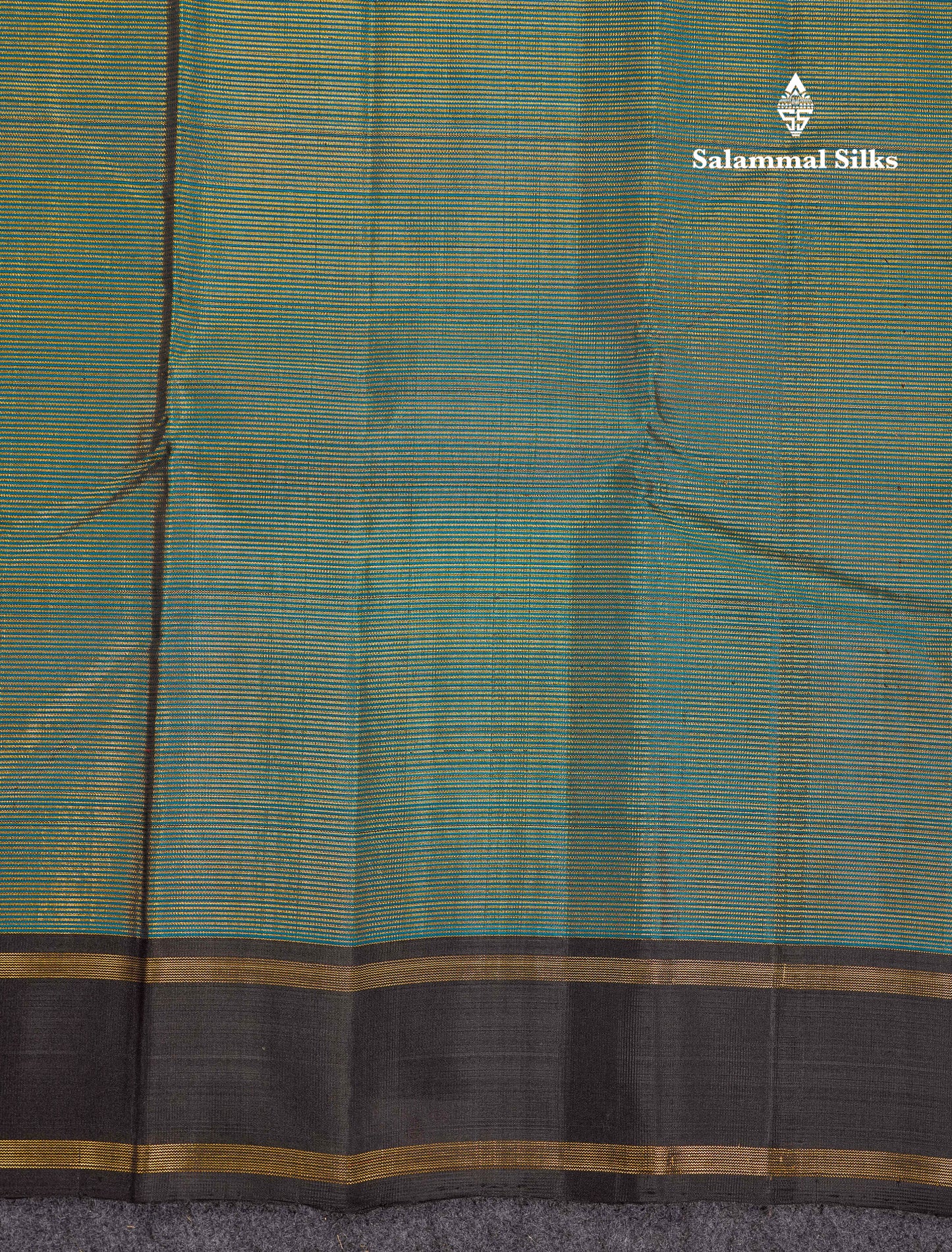 Beautiful Ramar Blue With Zari Lines Pure Kanjivaram Silk Saree With Contrast Black Traditional Gap Border