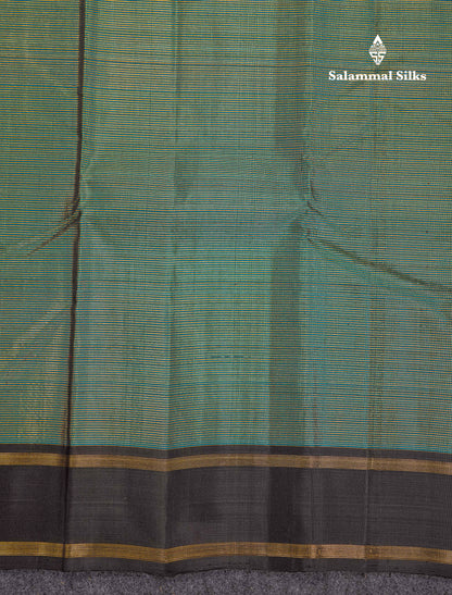 Beautiful Ramar Blue With Zari Lines Pure Kanjivaram Silk Saree With Contrast Black Traditional Gap Border