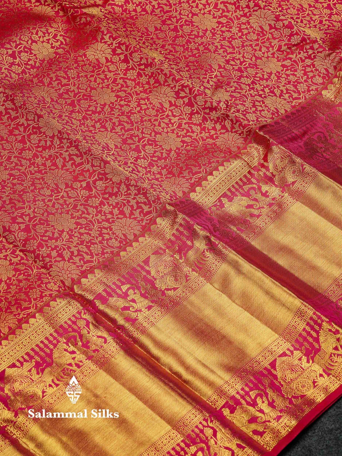 Beautiful Dual Tone Pink Bridal Pure Kanjivaram Silk Saree With Traditional Long Pallaku Border