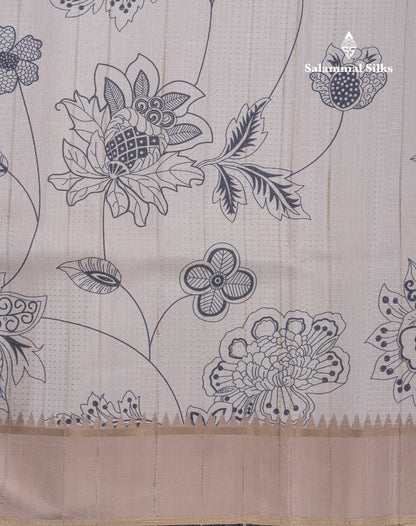 Cream Sandal Semi Tussar Fancy Saree With Contrast Light Violet Fancy Border