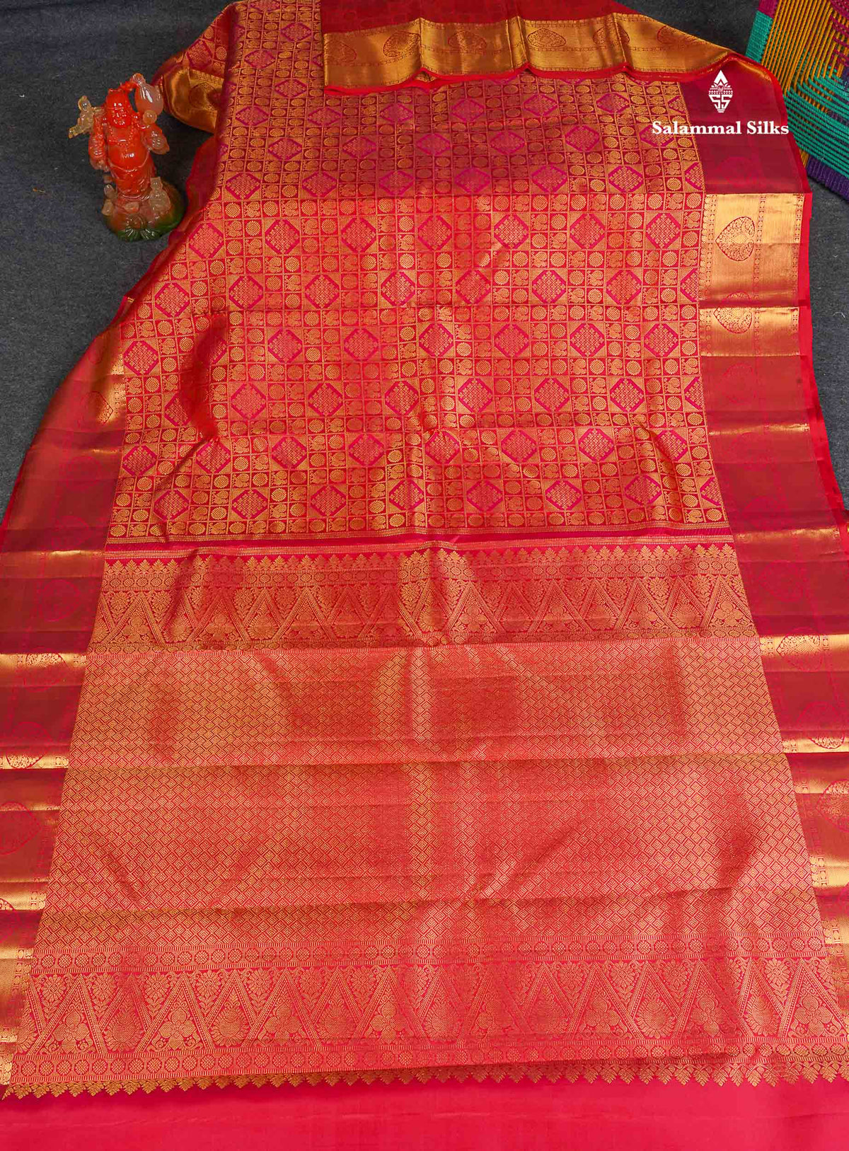 Bridal Pure Kanjivaram Silk Saree - Redish Pink Colour Body With Traditional Border