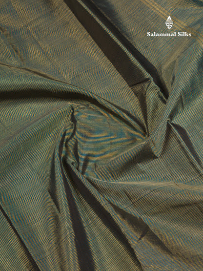 Beautiful Ramar Blue With Zari Lines Pure Kanjivaram Silk Saree With Contrast Black Traditional Gap Border