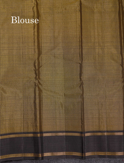 Beautiful Ramar Blue With Zari Lines Pure Kanjivaram Silk Saree With Contrast Black Traditional Gap Border