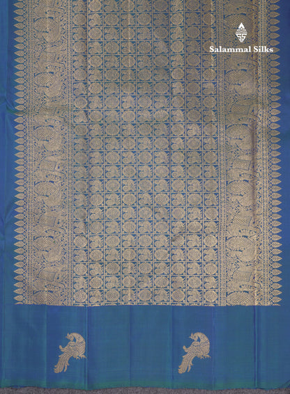 Peacock Blue Beautiful Pure Kanjivaram Silk Saree With Grand Pallu