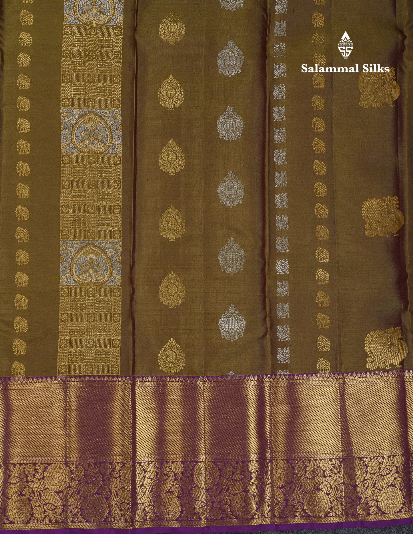 Beautiful Mehandi Green Pure Kanjivaram Silk Saree With Contrast Magenta Traditional Evening Morning Border