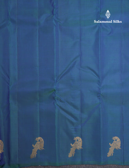 Peacock Blue Beautiful Pure Kanjivaram Silk Saree With Grand Pallu