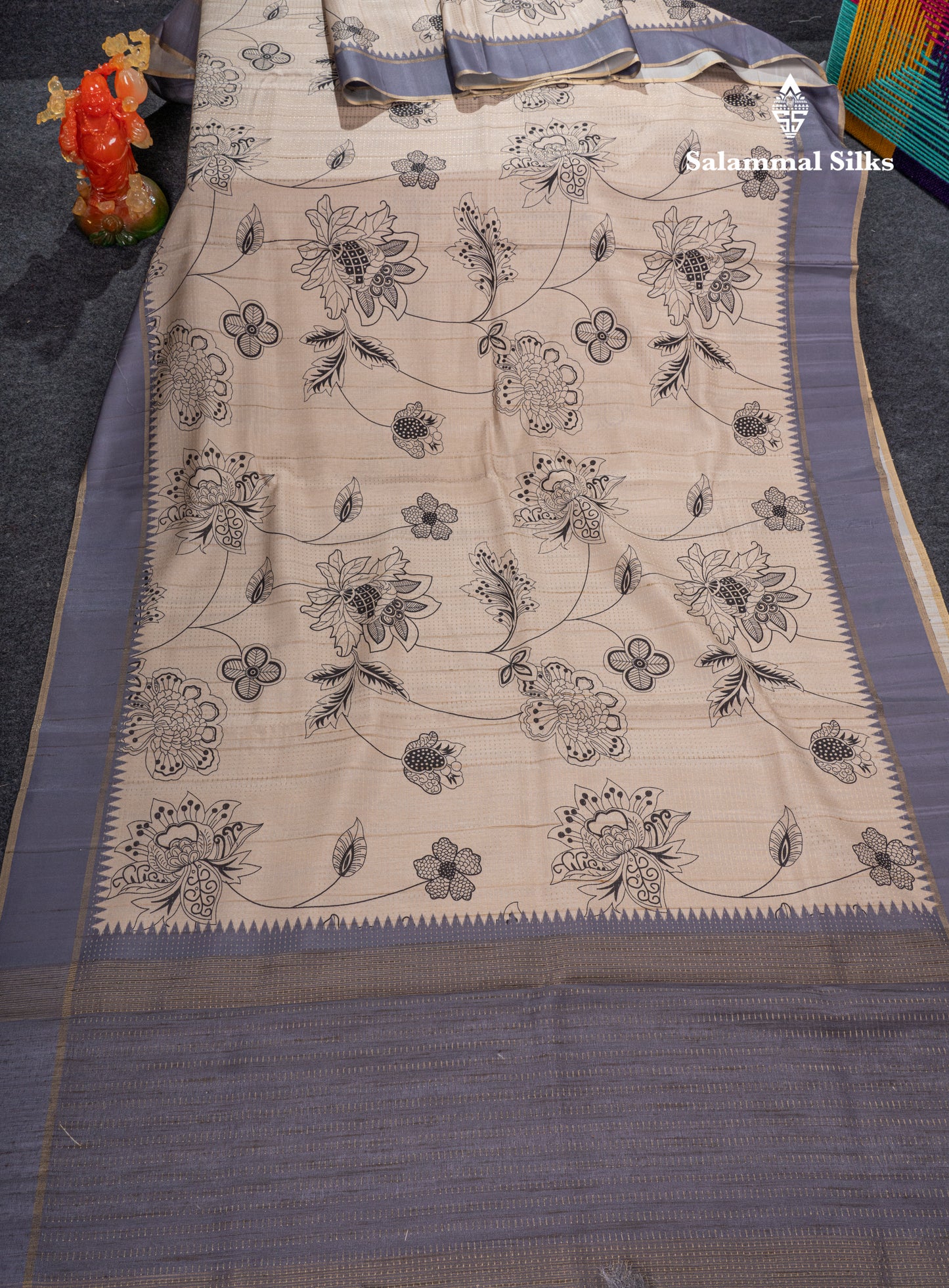 Cream Sandal Semi Tussar Fancy Saree With Contrast Light Violet Fancy Border