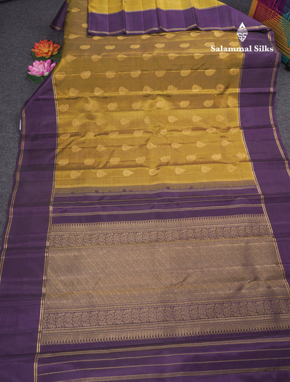 Mehandi Green Pure Kanjivaram Silk Saree With Violet Border