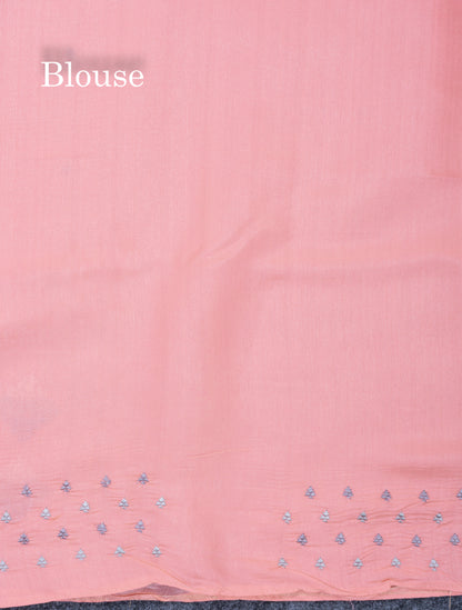 Peach Pink Tussar Fancy Saree With Self Blouse