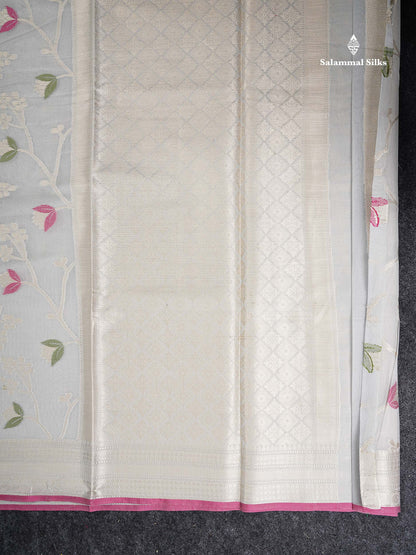 Cotton Mix Saree - Blueish Grey Meenakari Work Along With Fancy Border