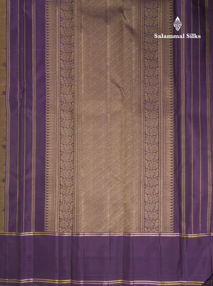Mehandi Green Pure Kanjivaram Silk Saree With Violet Border