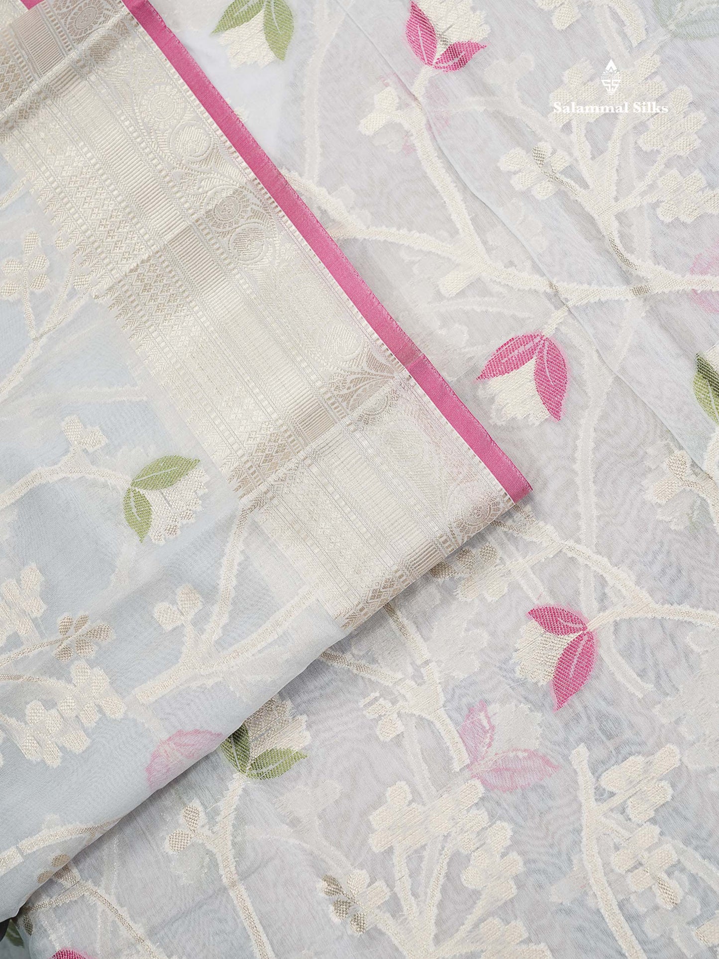 Cotton Mix Saree - Blueish Grey Meenakari Work Along With Fancy Border