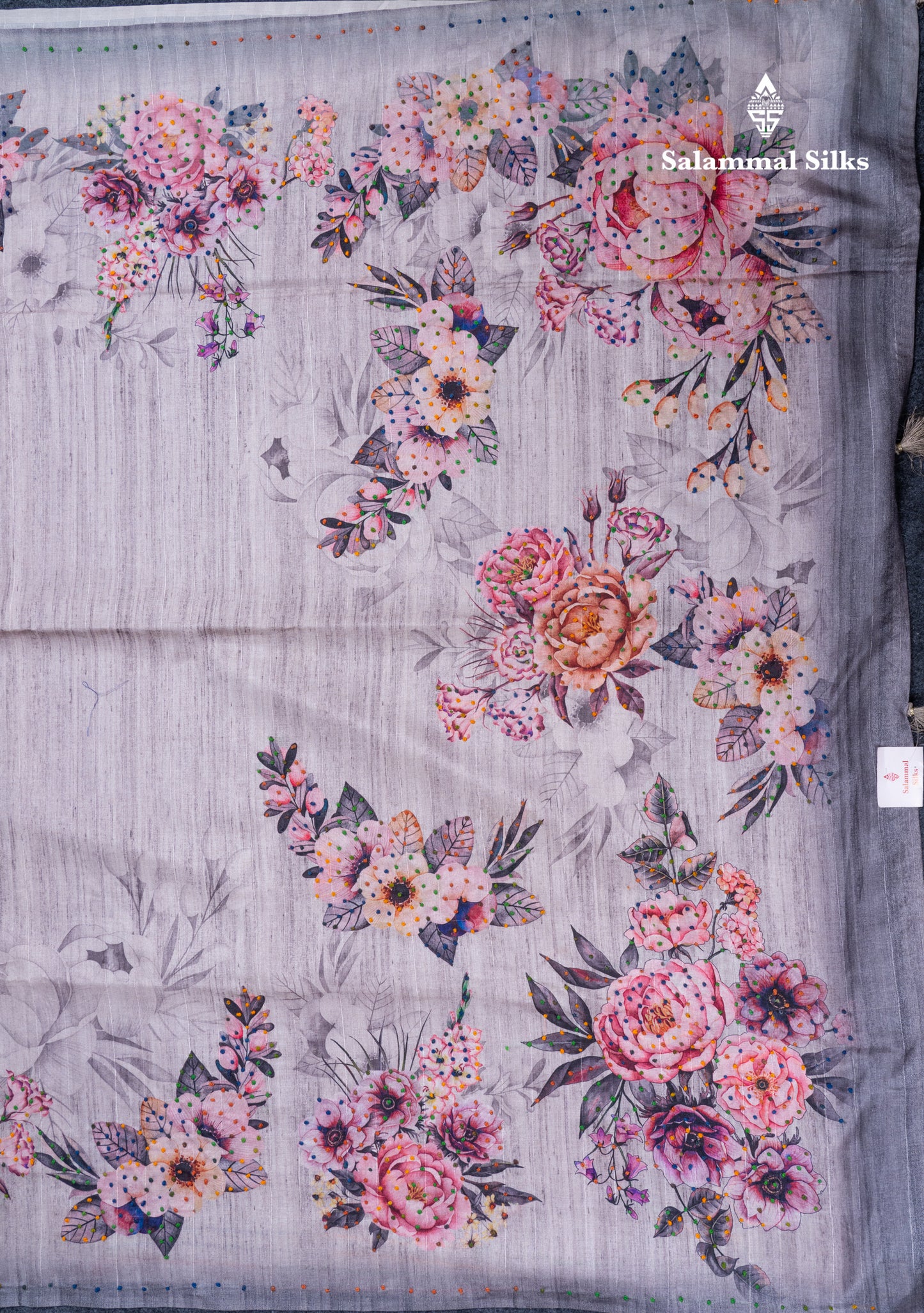 Light Grey Tussar Fancy Saree With Contrast Grey Blouse