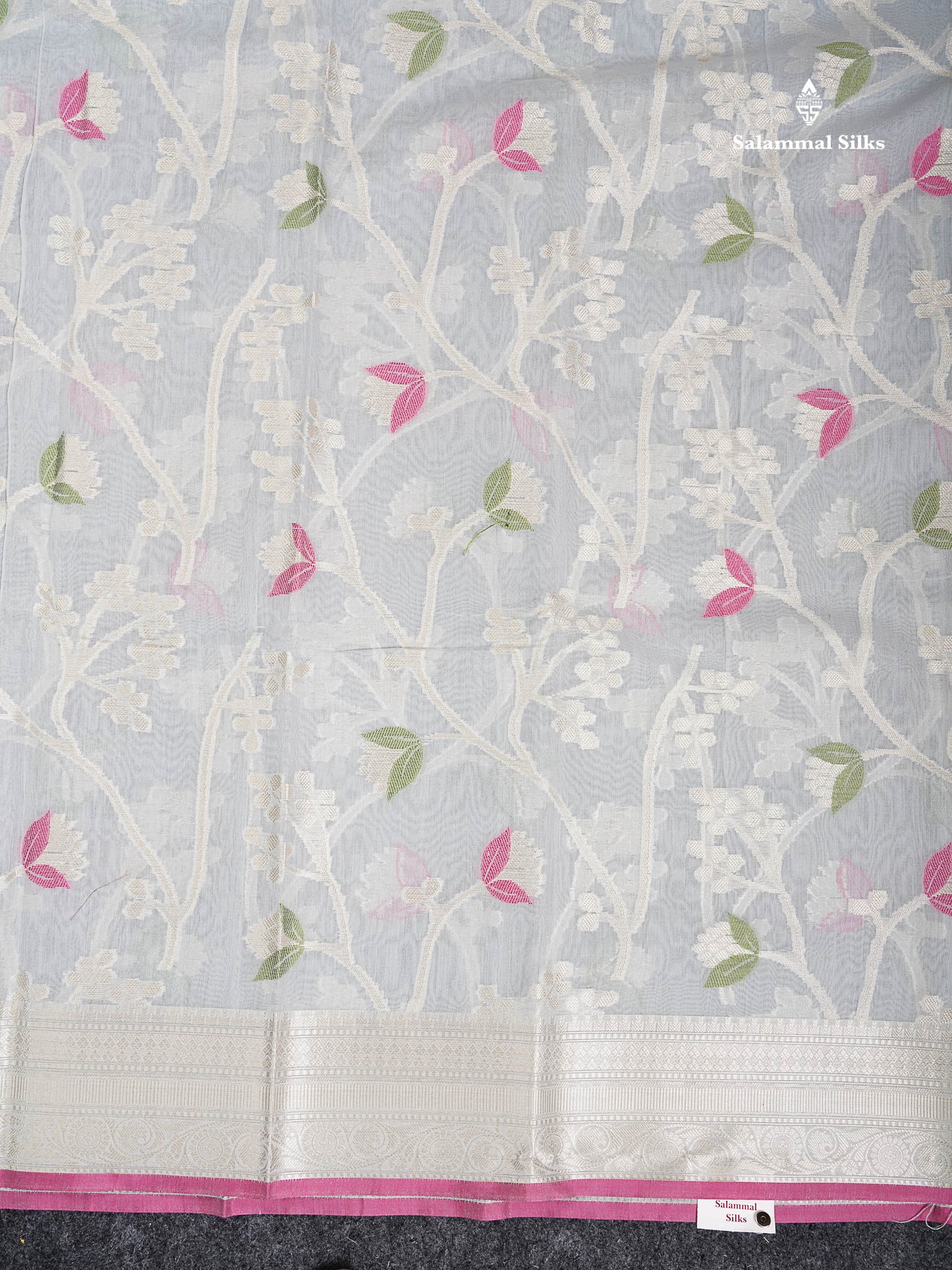 Cotton Mix Saree - Blueish Grey Meenakari Work Along With Fancy Border