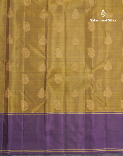 Mehandi Green Pure Kanjivaram Silk Saree With Violet Border