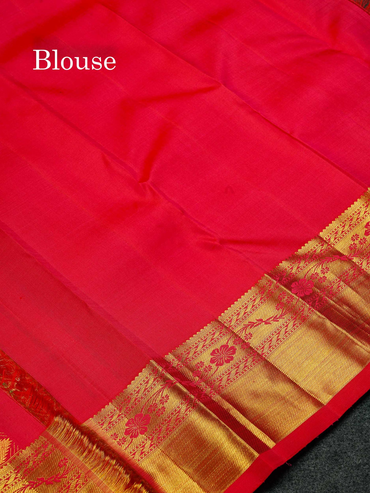 Beautiful Chilly Red Menakari Work Bridal Pure Kanjivaram Silk Saree With Traditional Border