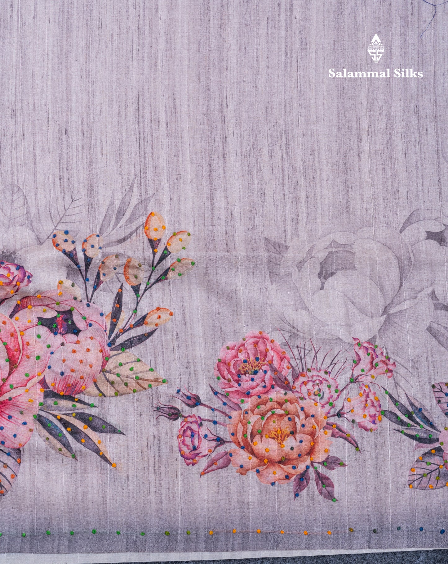 Light Grey Tussar Fancy Saree With Contrast Grey Blouse